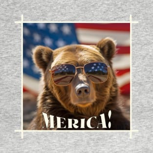 Funny Patriotic Bear MERICA! Happy Birthday America! T-Shirt